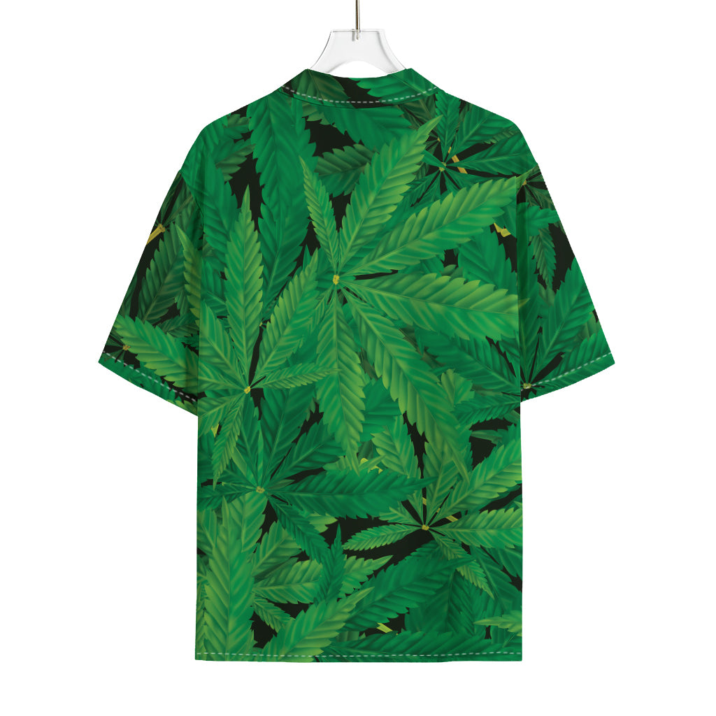 Green Marijuana Leaf Print Rayon Hawaiian Shirt