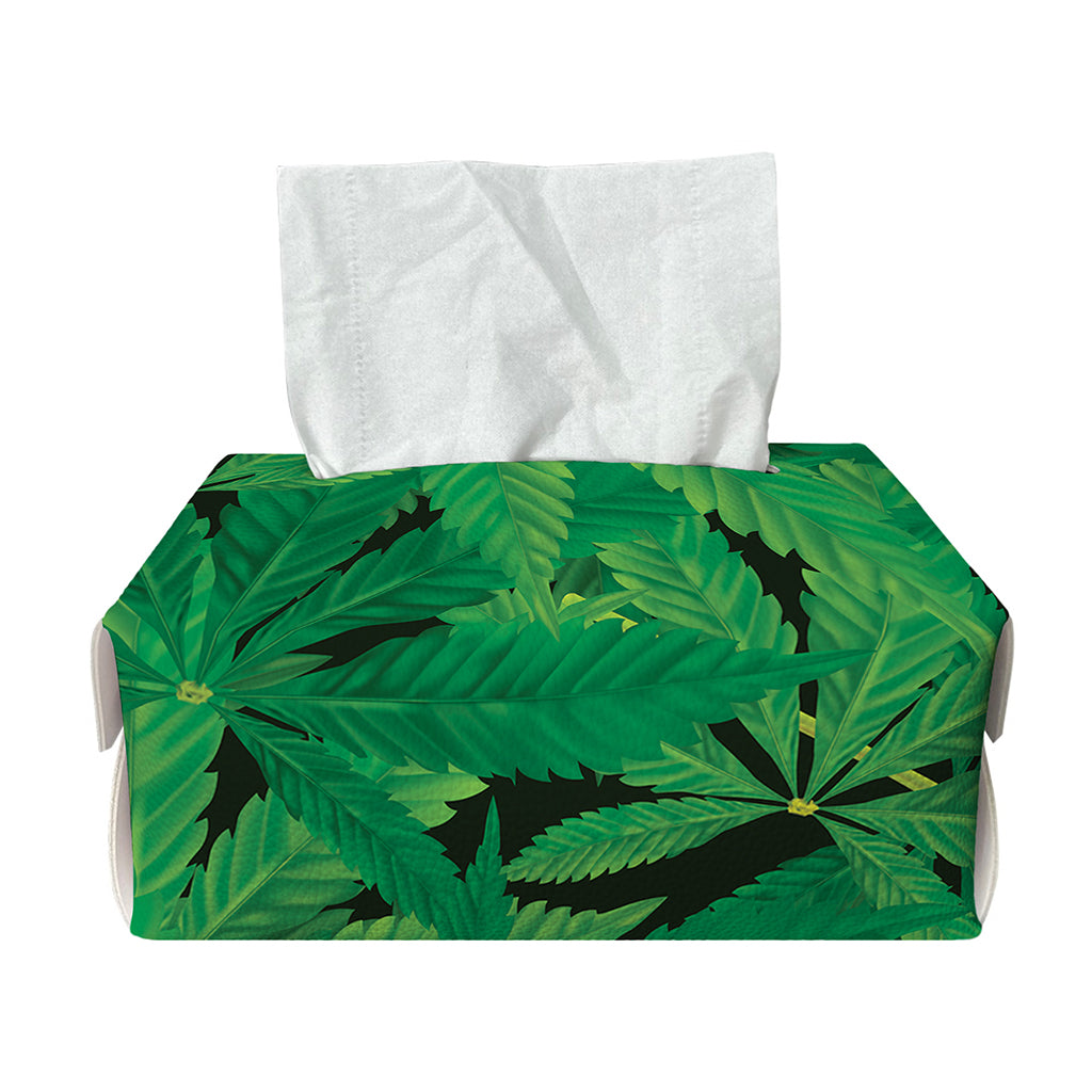 Green Marijuana Leaf Print Rectangle Tissue Box Cover