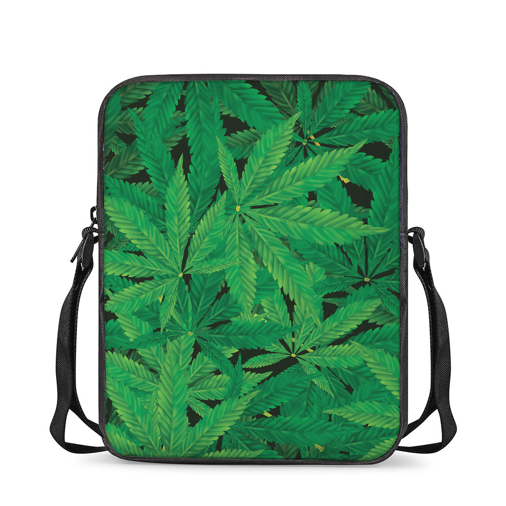 Green Marijuana Leaf Print Rectangular Crossbody Bag