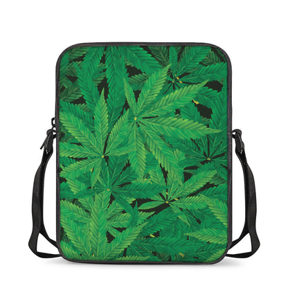 Green Marijuana Leaf Print Rectangular Crossbody Bag
