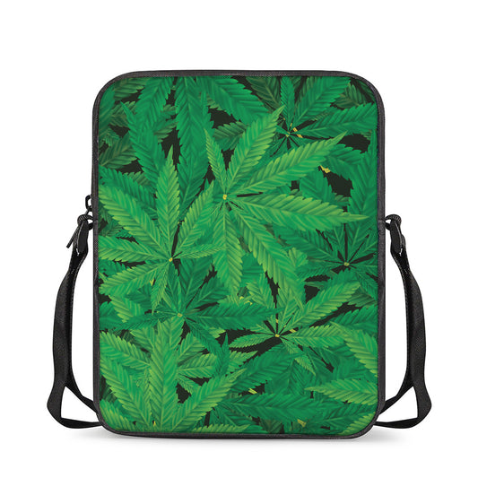 Green Marijuana Leaf Print Rectangular Crossbody Bag