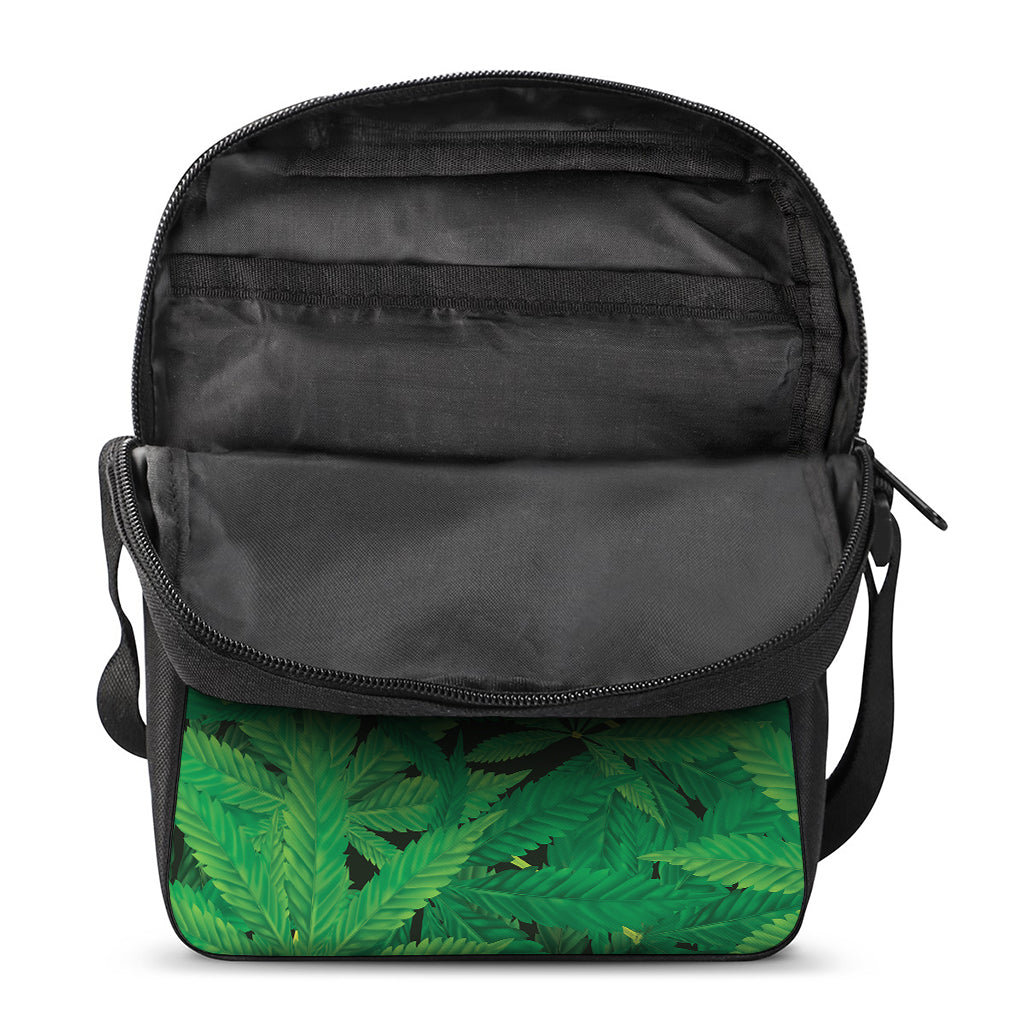 Green Marijuana Leaf Print Rectangular Crossbody Bag