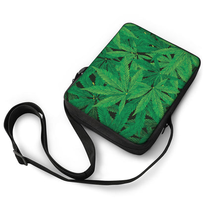 Green Marijuana Leaf Print Rectangular Crossbody Bag