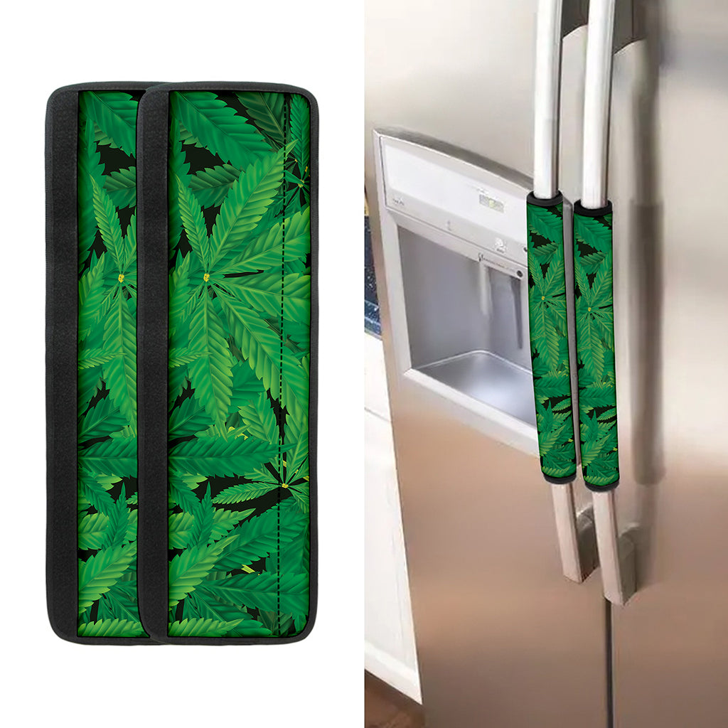 Green Marijuana Leaf Print Refrigerator Handle Covers