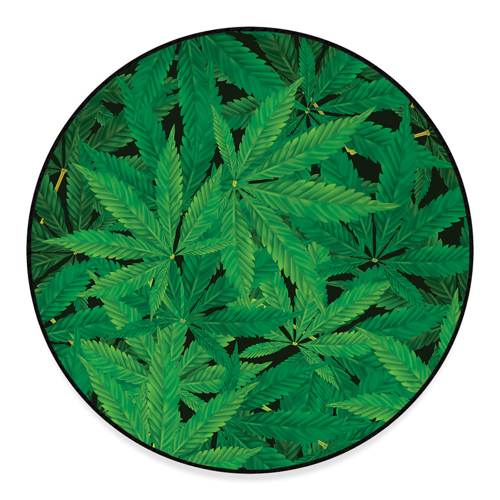 Green Marijuana Leaf Print Round Floor Mat