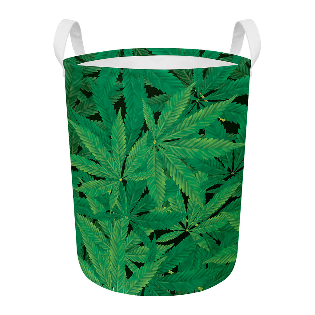 Green Marijuana Leaf Print Round Laundry Basket