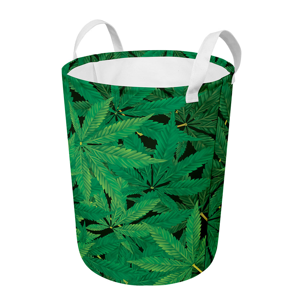 Green Marijuana Leaf Print Round Laundry Basket