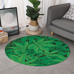 Green Marijuana Leaf Print Round Rug