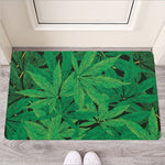 Green Marijuana Leaf Print Rubber Doormat