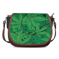 Green Marijuana Leaf Print Saddle Bag