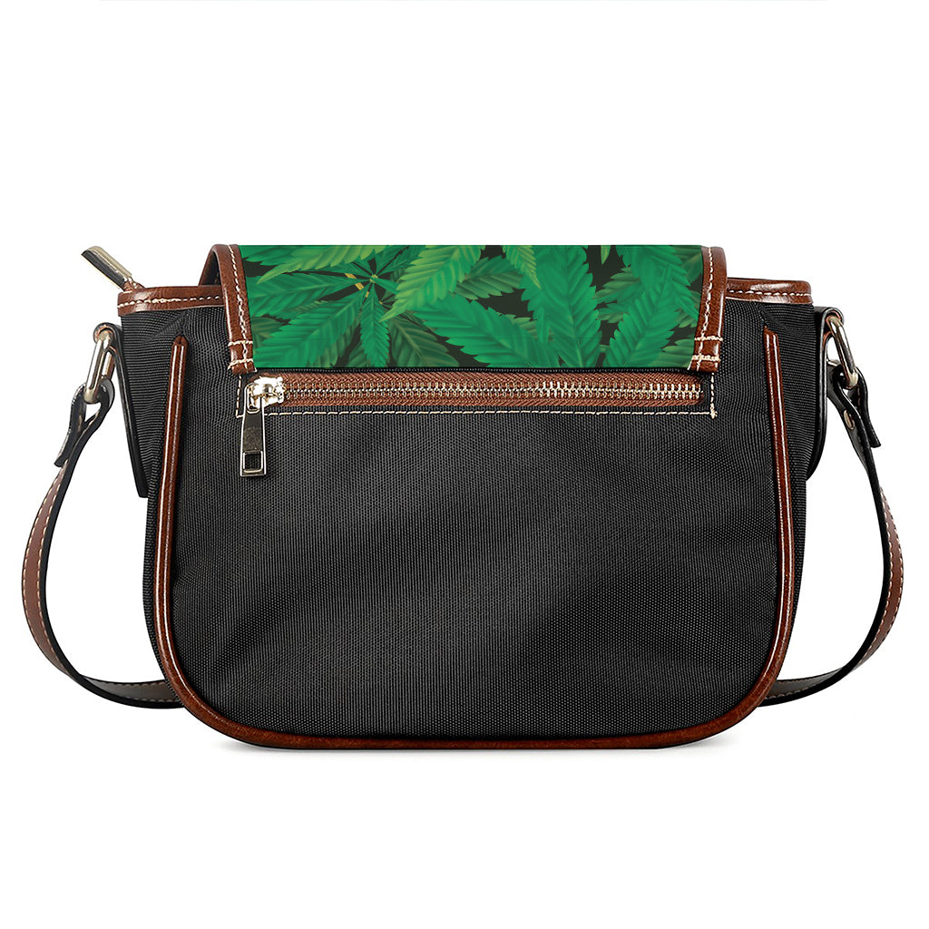 Green Marijuana Leaf Print Saddle Bag