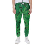 Green Marijuana Leaf Print Scuba Joggers