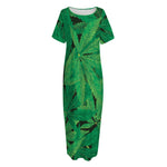 Green Marijuana Leaf Print Short Sleeve Long Nightdress