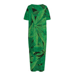Green Marijuana Leaf Print Short Sleeve Long Nightdress
