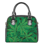 Green Marijuana Leaf Print Shoulder Handbag
