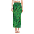 Green Marijuana Leaf Print Side Slit Maxi Skirt