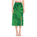 Green Marijuana Leaf Print Side Slit Midi Skirt