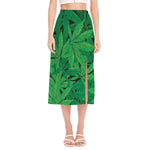 Green Marijuana Leaf Print Side Slit Midi Skirt