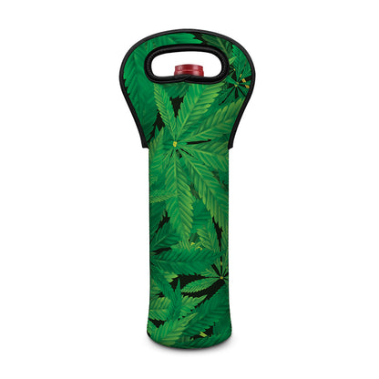 Green Marijuana Leaf Print Single Neoprene Wine Tote