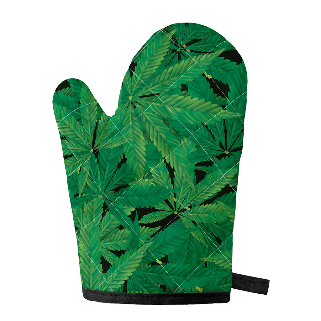 Green Marijuana Leaf Print Single Oven Mitt