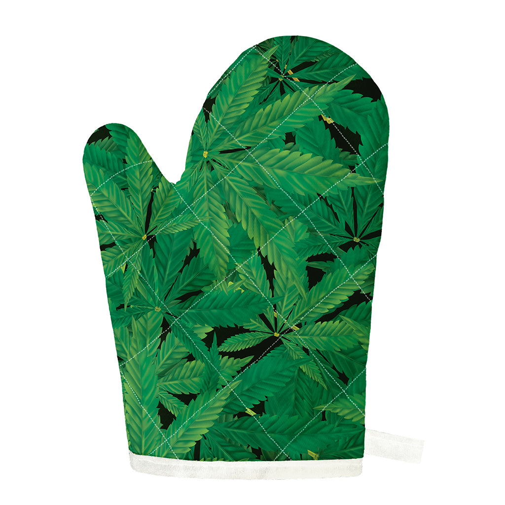 Green Marijuana Leaf Print Single Oven Mitt