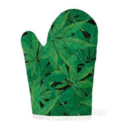 Green Marijuana Leaf Print Single Oven Mitt