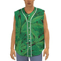 Green Marijuana Leaf Print Sleeveless Baseball Jersey