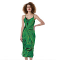 Green Marijuana Leaf Print Slim Fit Midi Cami Dress