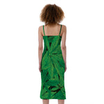 Green Marijuana Leaf Print Slim Fit Midi Cami Dress
