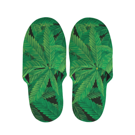 Green Marijuana Leaf Print Slippers