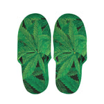 Green Marijuana Leaf Print Slippers