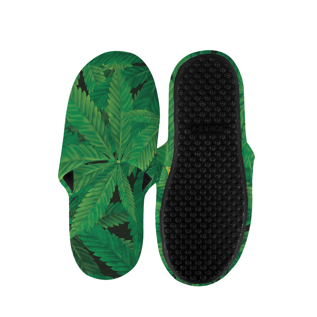 Green Marijuana Leaf Print Slippers