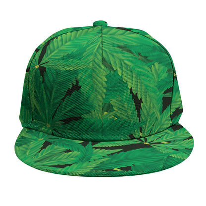 Green Marijuana Leaf Print Snapback Cap