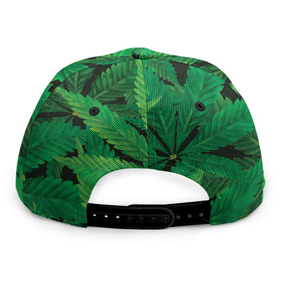 Green Marijuana Leaf Print Snapback Cap