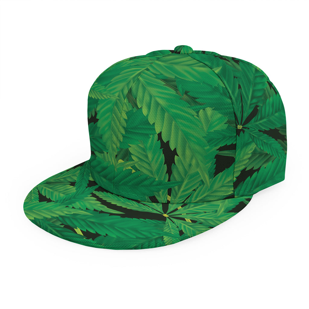 Green Marijuana Leaf Print Snapback Cap
