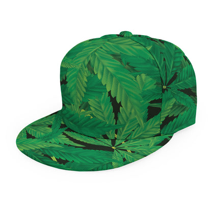 Green Marijuana Leaf Print Snapback Cap
