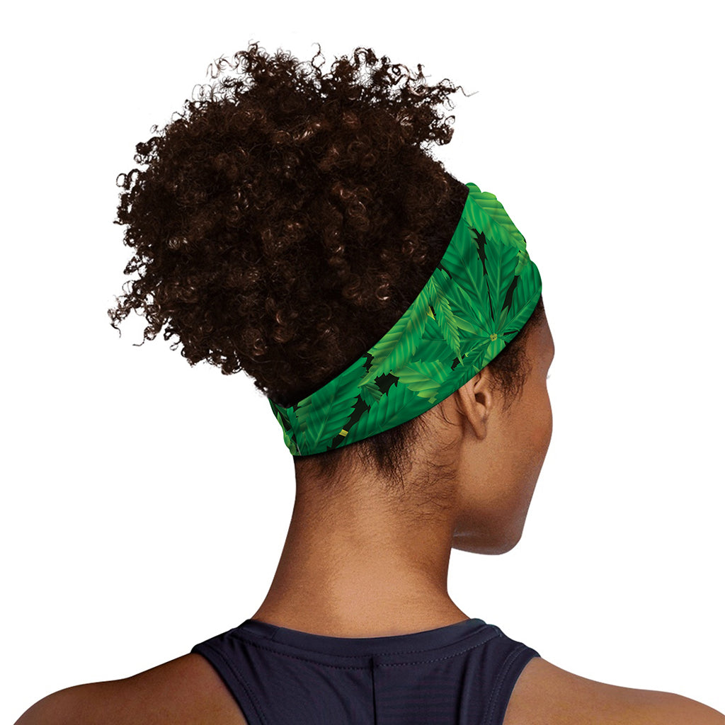 Green Marijuana Leaf Print Sports Headband