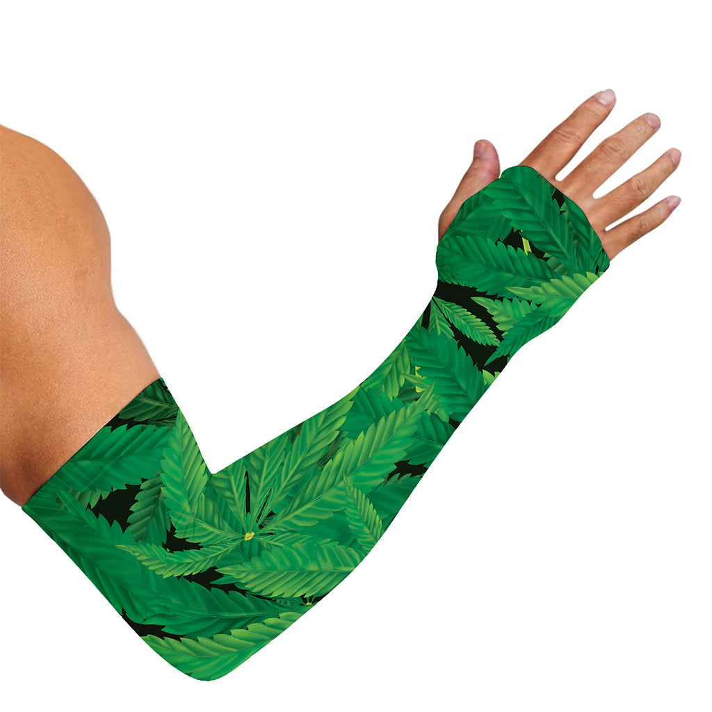 Green Marijuana Leaf Print Sun Protection Arm Sleeves