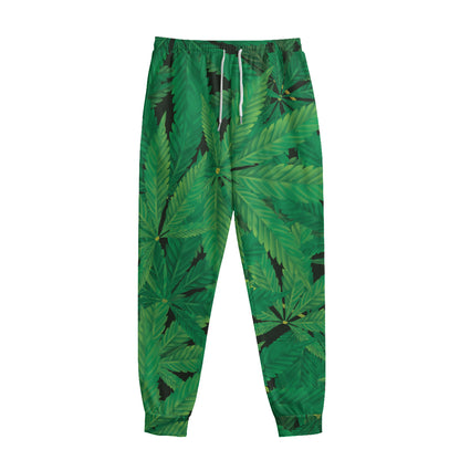 Green Marijuana Leaf Print Sweatpants
