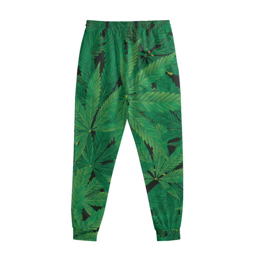 Green Marijuana Leaf Print Sweatpants