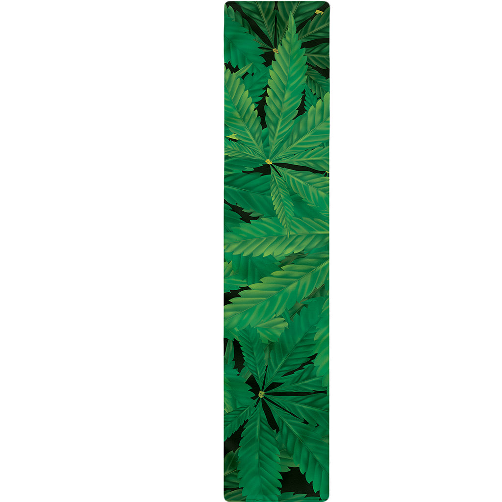 Green Marijuana Leaf Print Table Runner