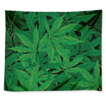 Green Marijuana Leaf Print Tapestry