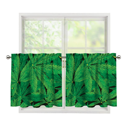 Green Marijuana Leaf Print Tier Curtains