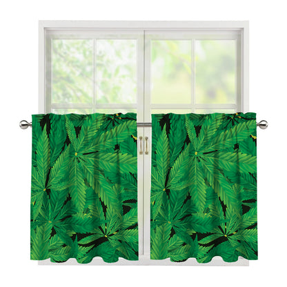 Green Marijuana Leaf Print Tier Curtains