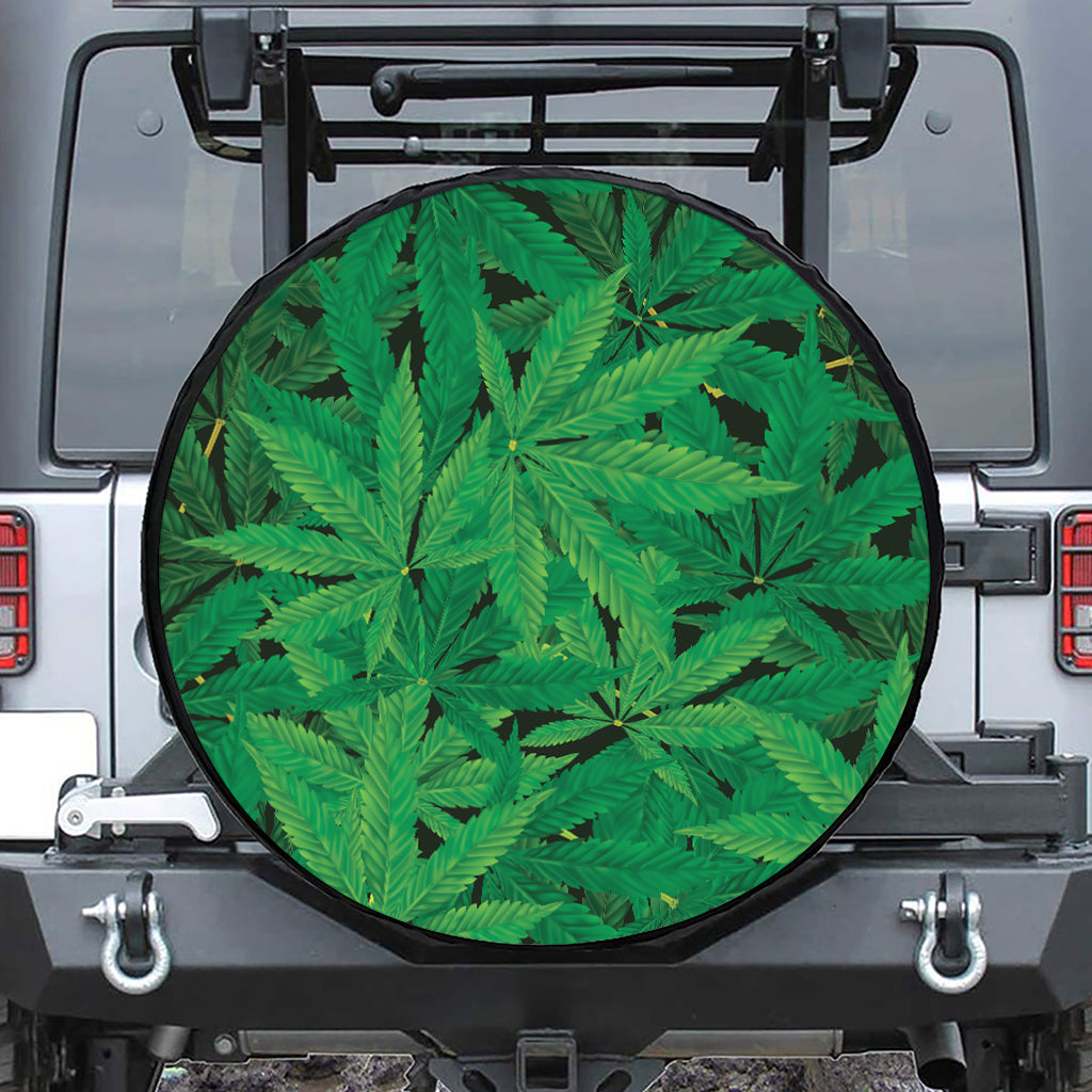 Green Marijuana Leaf Print Tire Cover