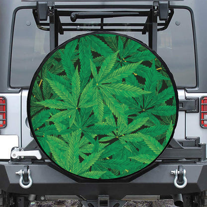 Green Marijuana Leaf Print Tire Cover