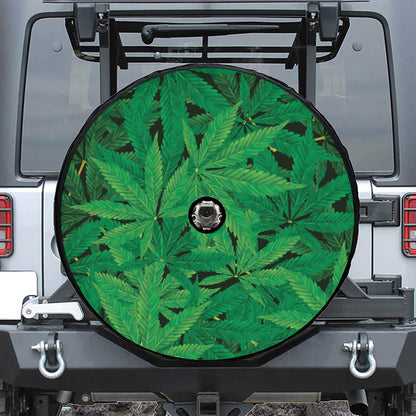 Green Marijuana Leaf Print Tire Cover With Camera Hole