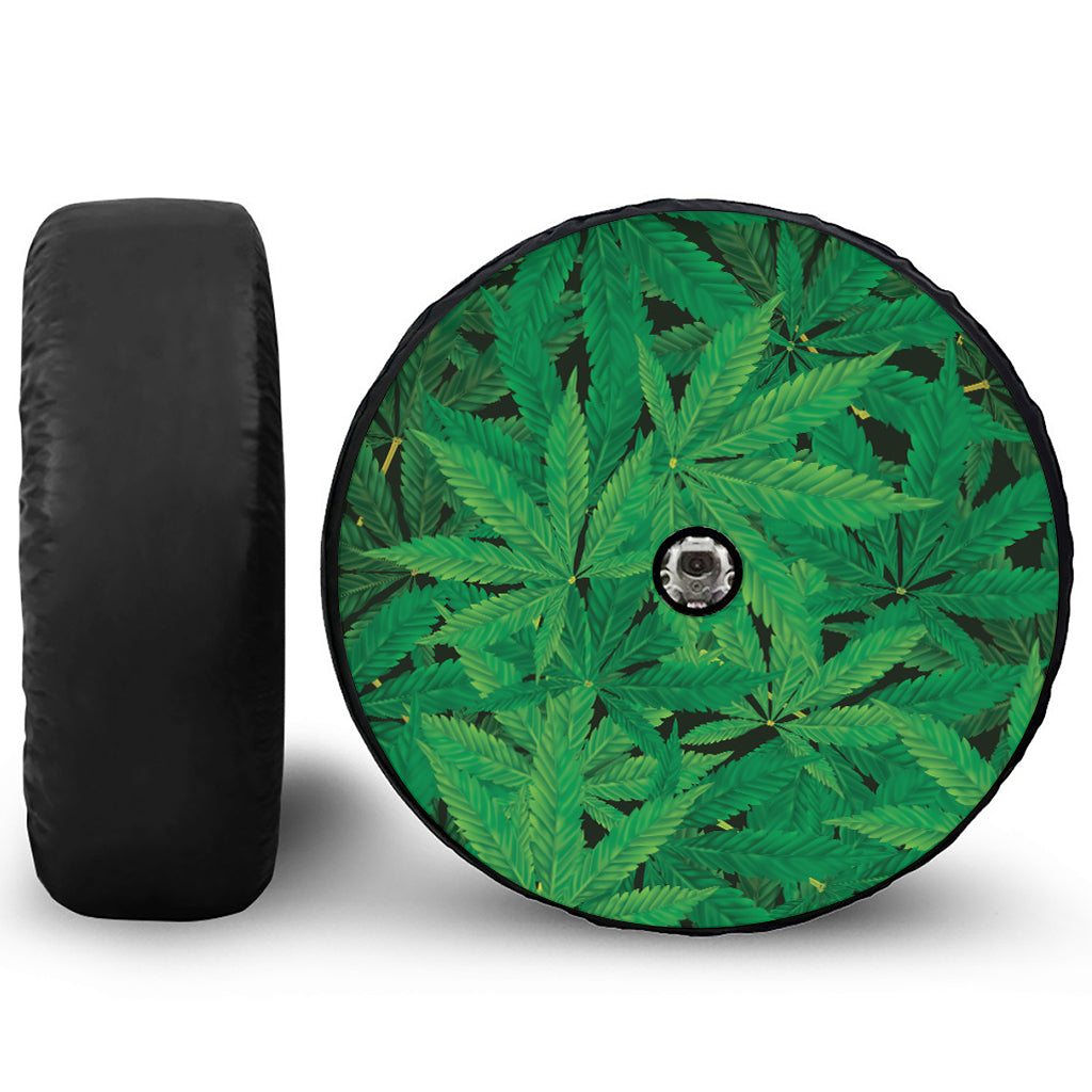 Green Marijuana Leaf Print Tire Cover With Camera Hole