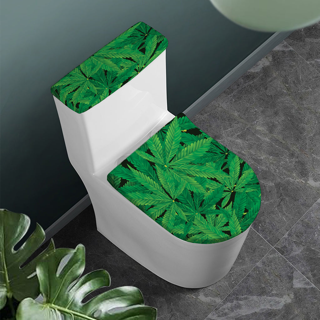 Green Marijuana Leaf Print Toilet Lid And Tank Cover Set