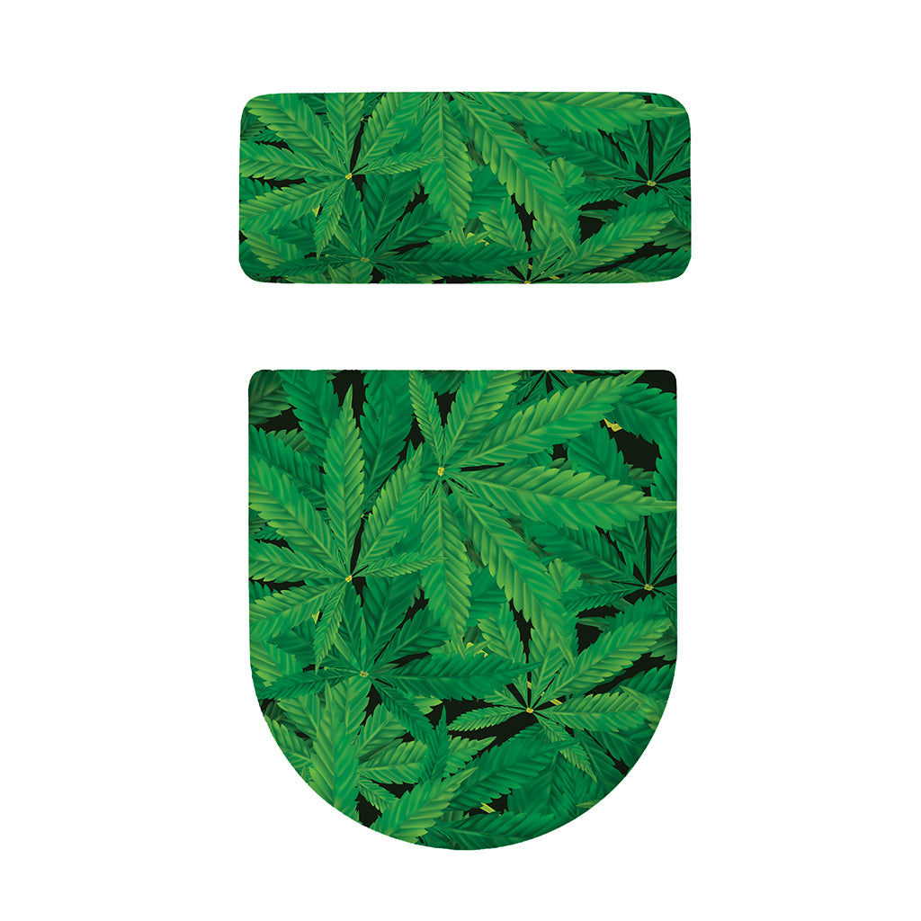 Green Marijuana Leaf Print Toilet Lid And Tank Cover Set